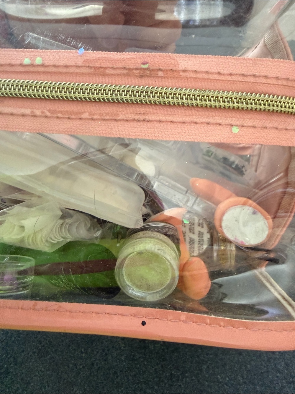 Clear PVC Makeup Bag with Coral Trim